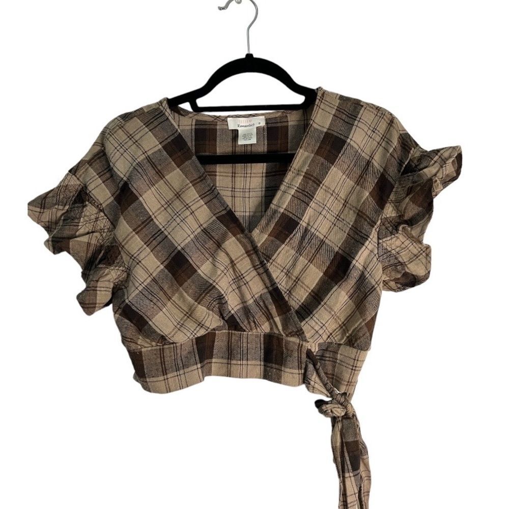 Urban Romantics Cropped Side Tie Ruffle Sleeve 100% Cotton Size Medium
